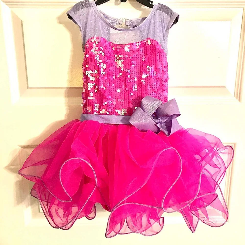 New WEISSMAN Showtime Dance/Costume One Pc Tutu Dress Hot Pink\Lavender S